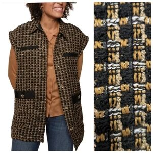 Mos Mosh Yama Sui Waistcoat  vest, brown black tweed EU 44